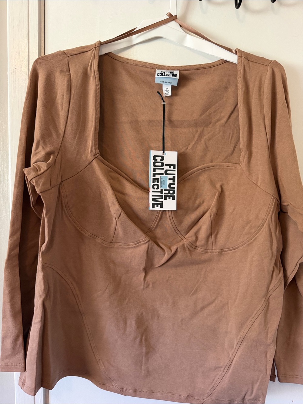 Future Collective Women's Long Sleeve Scoop Neck Top - Tan